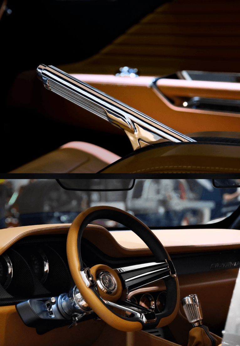 Polished trim and steering wheel in a custom interior